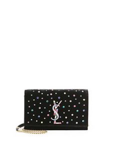 Saint Laurent Velvet Multi-colored crystals Kate Wallet on a chain